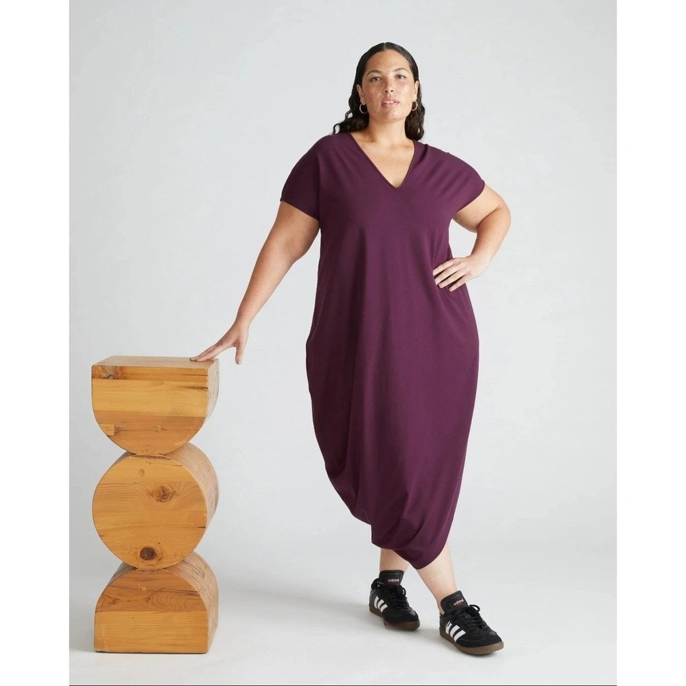Universal Standard Geneva Dress Purple Cotton Spandex Midi Asymmetric Hem Sz M